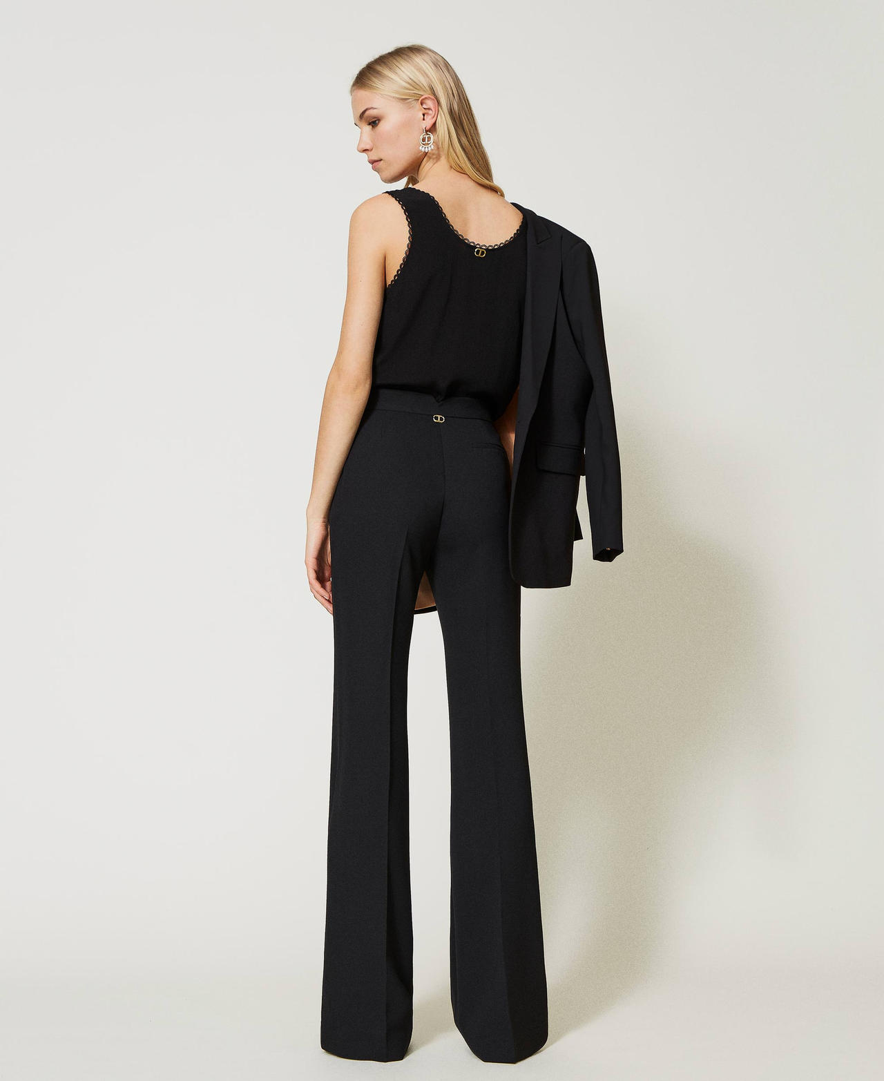 Cr&ecirc;pe cady flared trousers Black Woman 231TP2394_00006_03