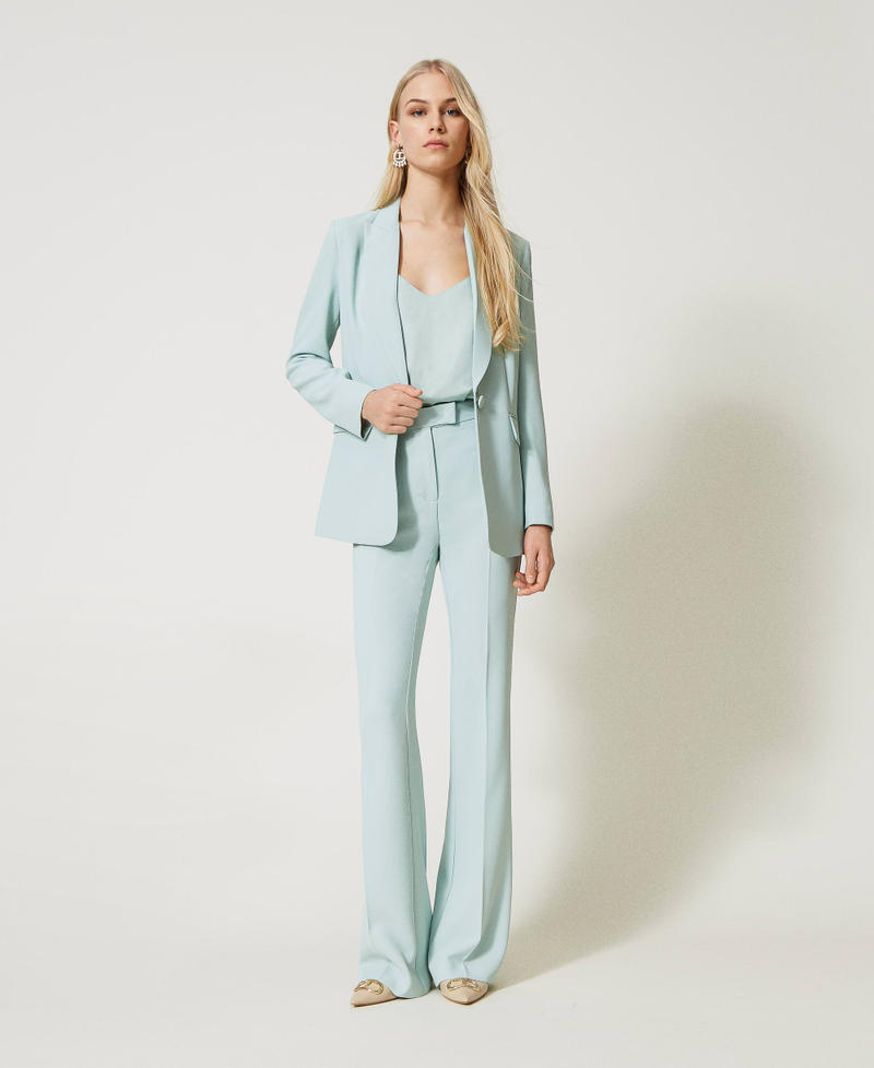 Cr&ecirc;pe cady flared trousers Agave Green Woman 231TP2394_00625_01