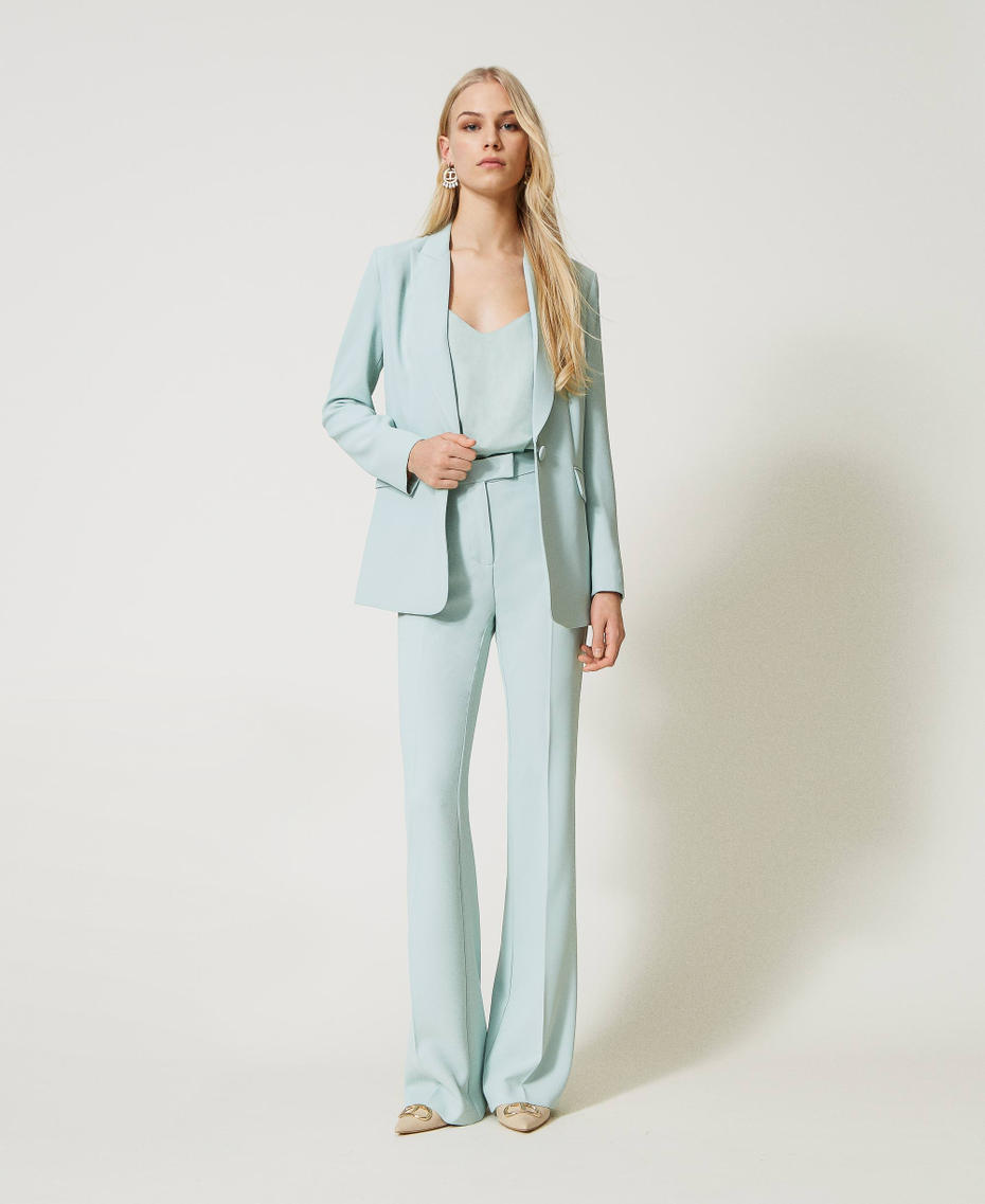 Cr&ecirc;pe cady flared trousers Agave Green Woman 231TP2394_00625_01