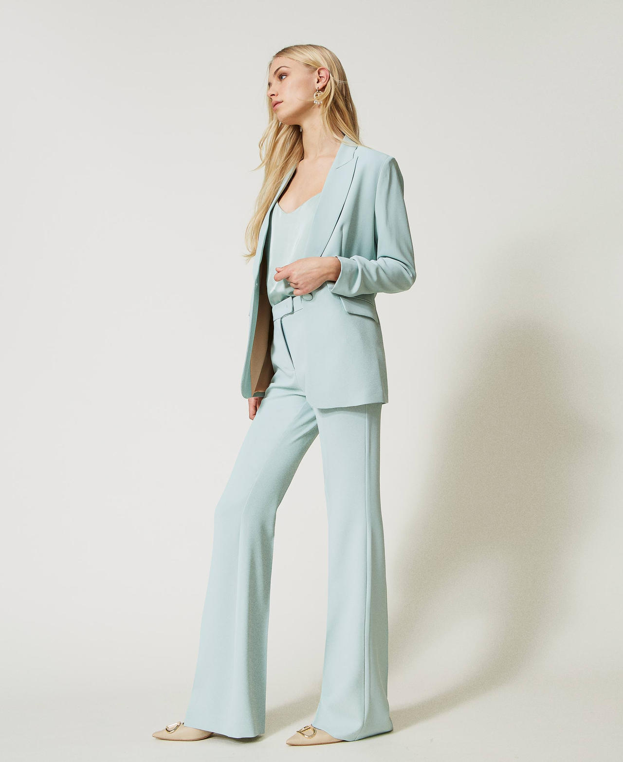 Cr&ecirc;pe cady flared trousers Agave Green Woman 231TP2394_00625_02