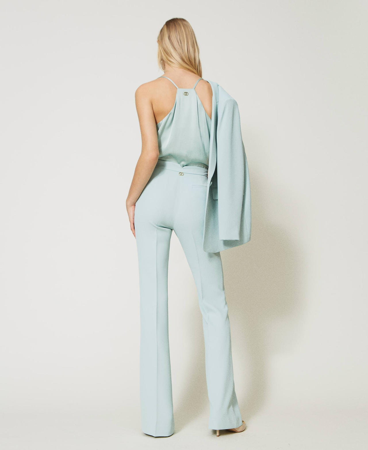 Cr&ecirc;pe cady flared trousers Agave Green Woman 231TP2394_00625_03