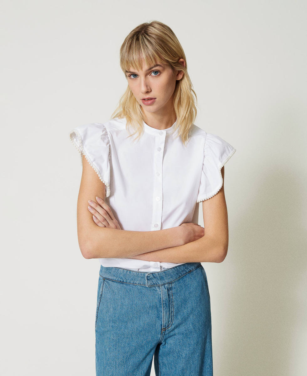 Womens white shirt with ruffles on sale