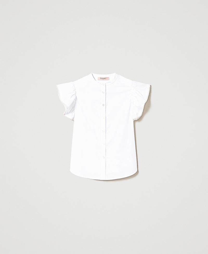 Поплиновая рубашка с оборками и жемчужинами Белый женщина 231TP2413-0S