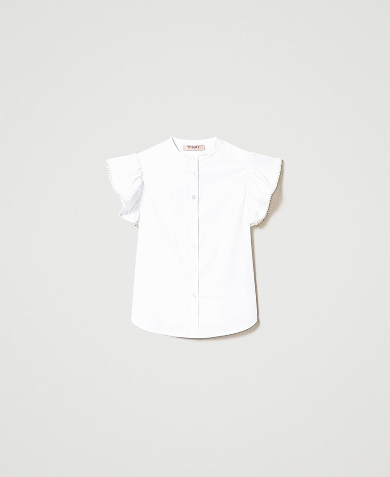 Camicia in popeline con volant e perle Bianco Donna 231TP2413_00001_0S