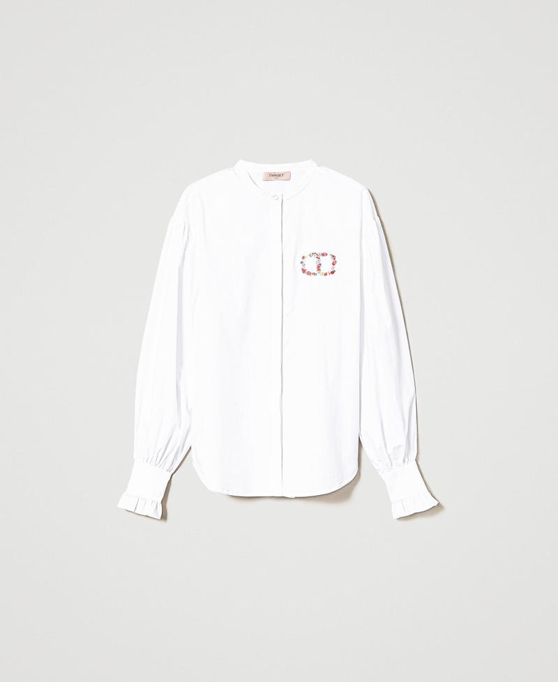 Poplin shirt with floral Oval T embroidery