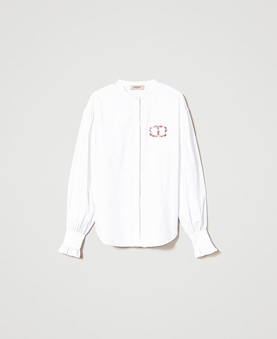 Poplin shirt with floral Oval T embroidery