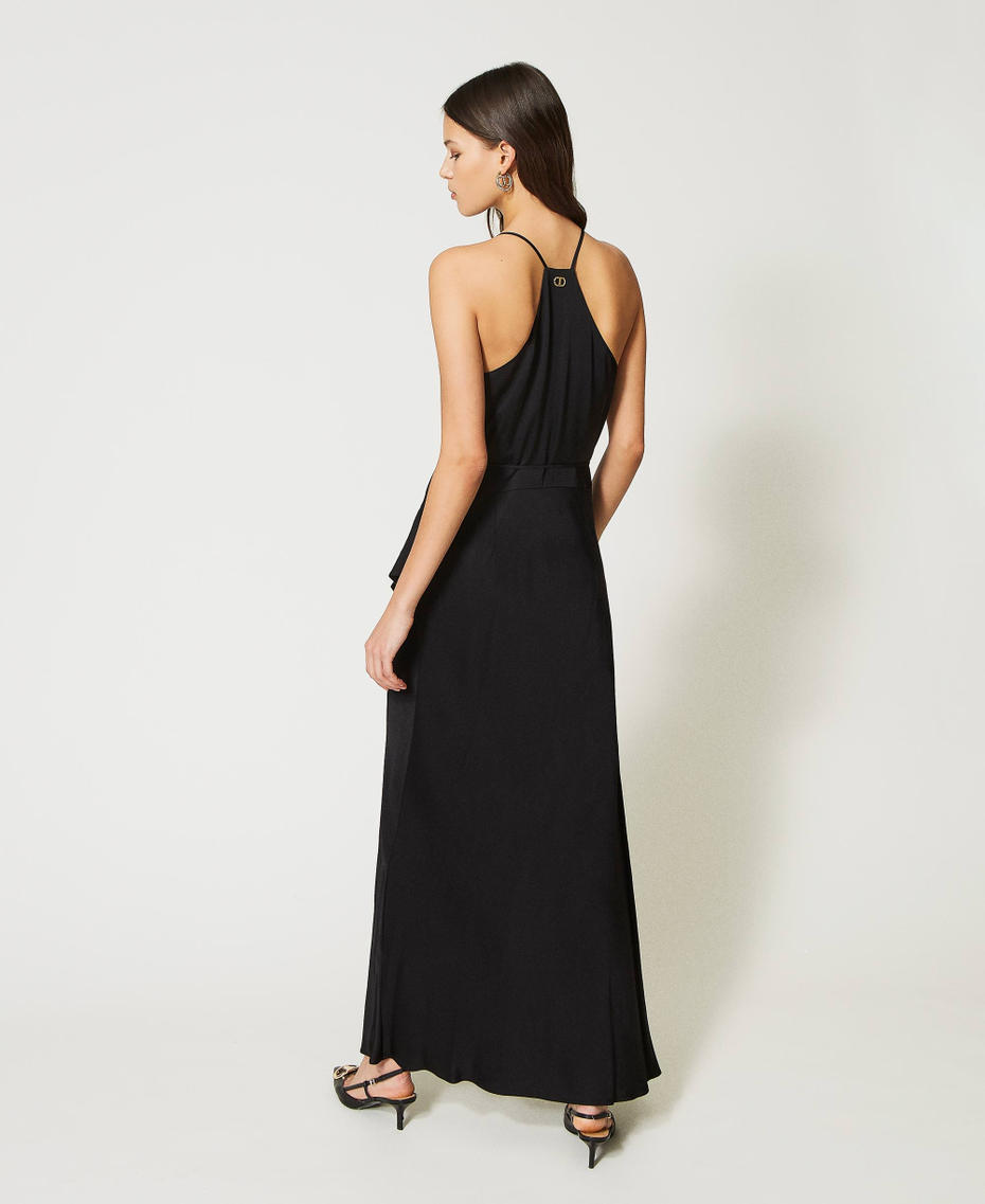 Длинное платье из атласа с воланом Черный женщина 231TP2430-04