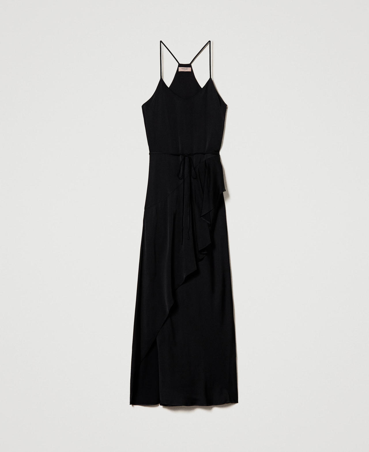 Длинное платье из атласа с воланом Черный женщина 231TP2430-0S