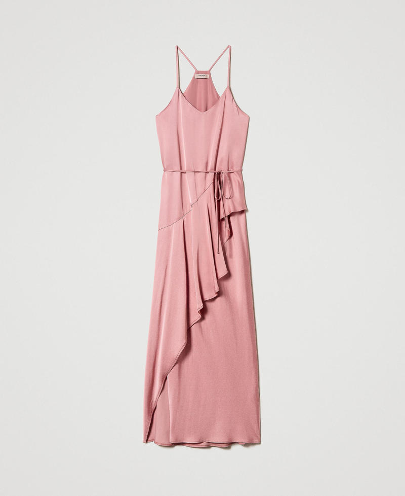 Maxikleid aus Satin mit Volant Dark Rose Frau 231TP2430_00765_S0