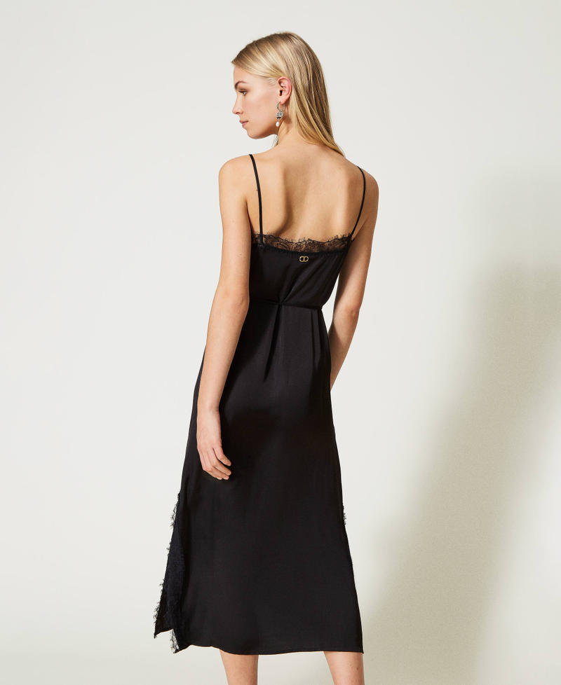 Abito lungo in raso con pizzo Donna Nero TWINSET Milano