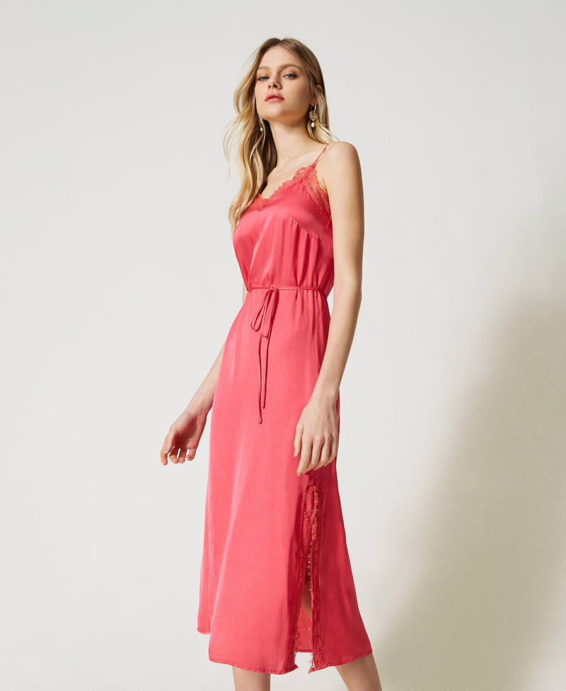 Длинное платье из атласа с кружевом Розовый Азалия женщина 231TP2435-02