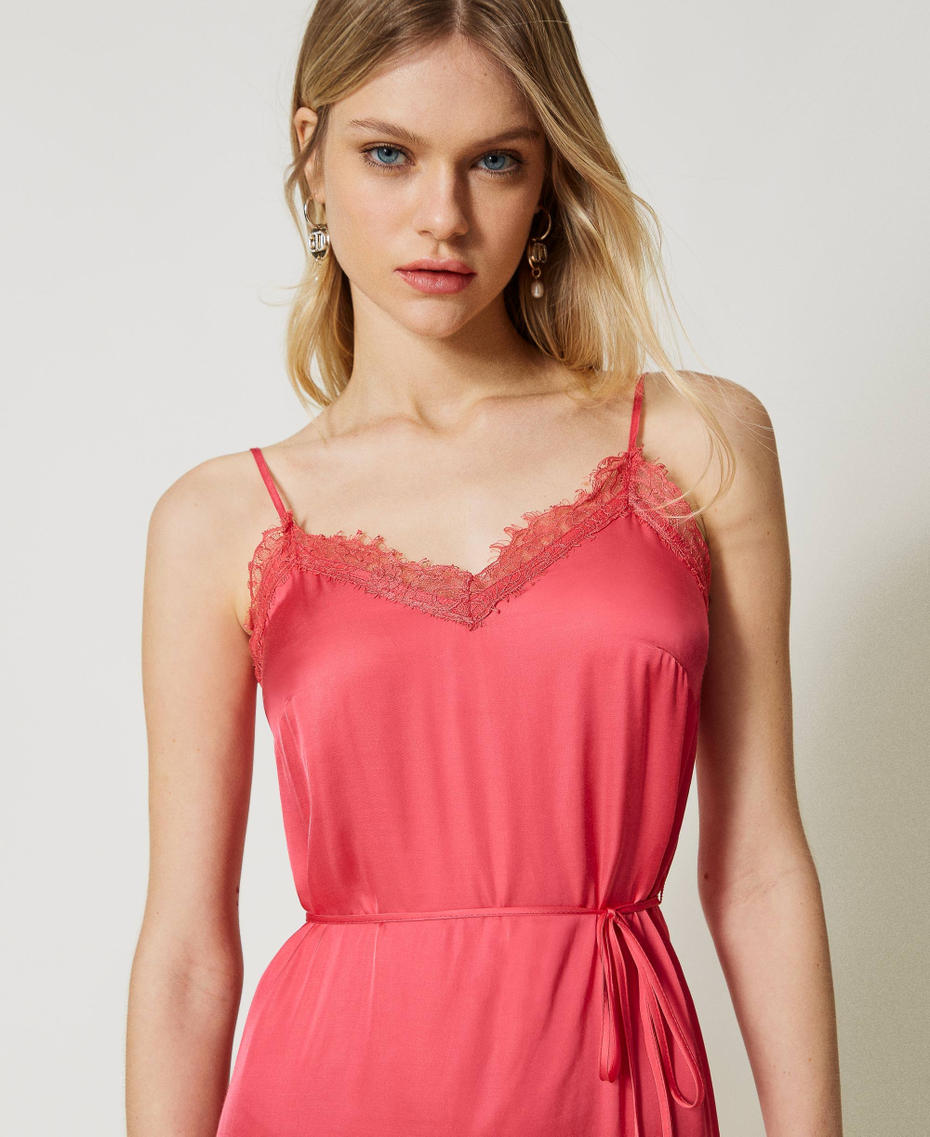 Long satin dress with lace Azalea Pink Woman 231TP2435-04