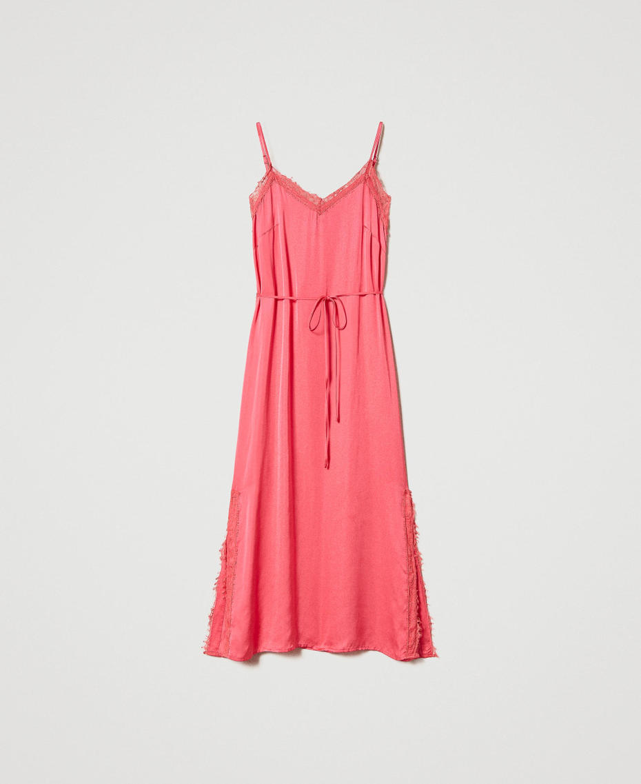 Длинное платье из атласа с кружевом Розовый Азалия женщина 231TP2435-0S