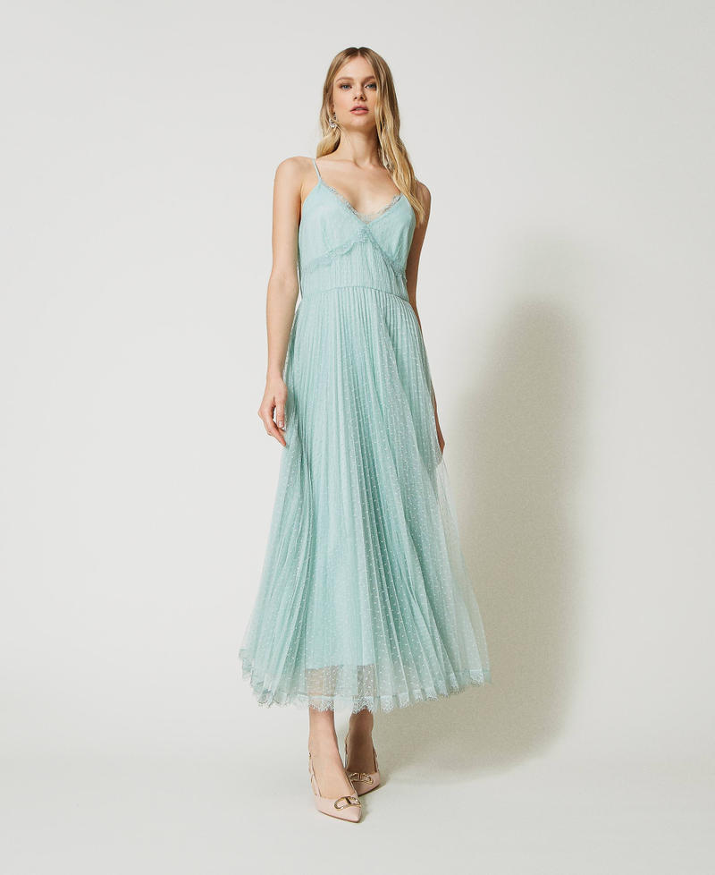 Full-length plumetis tulle dress Agave Green Woman 231TP2440-01