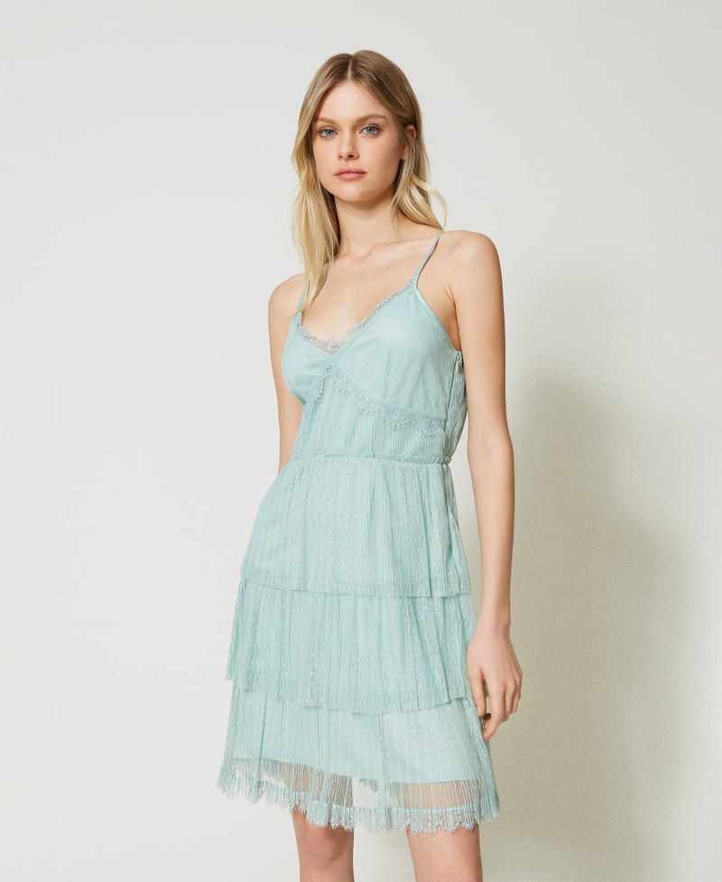Plumetis tulle dress with flounces Agave Green Woman 231TP2441-01