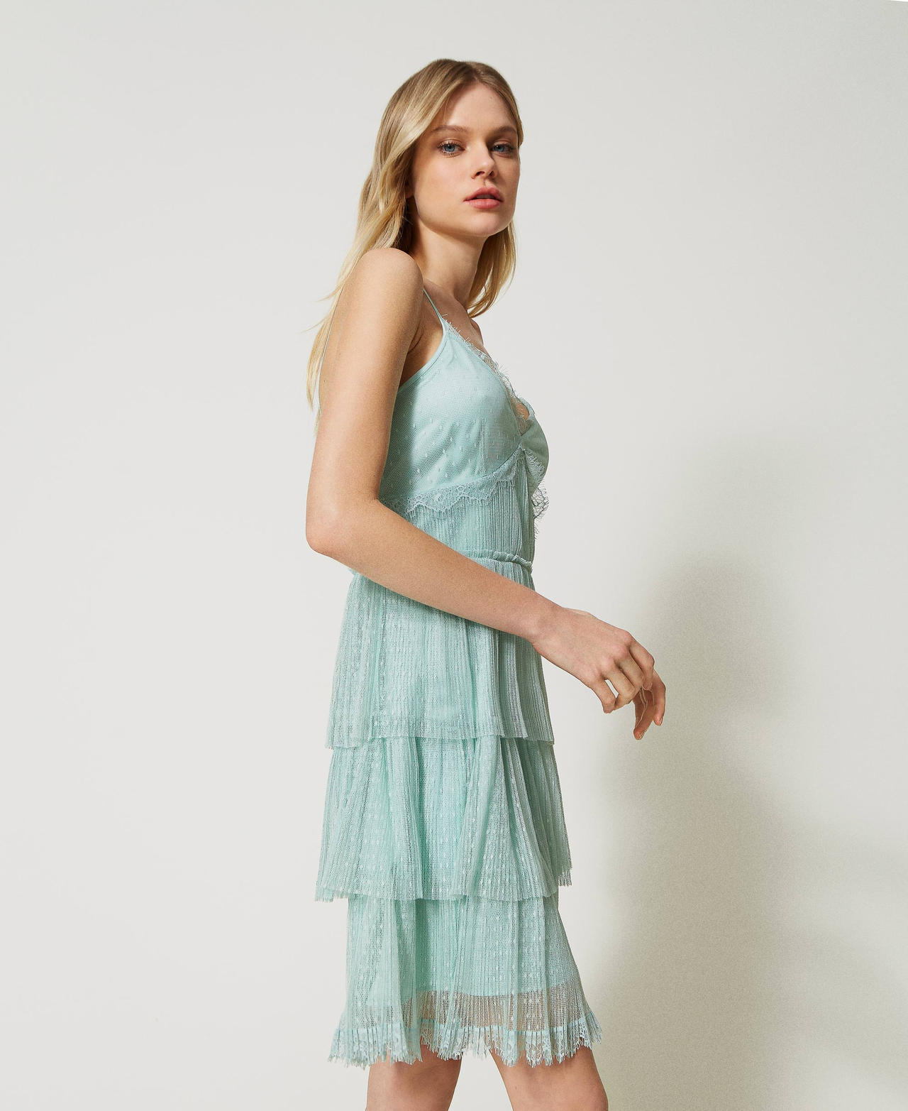 Plumetis tulle dress with flounces Agave Green Woman 231TP2441-03