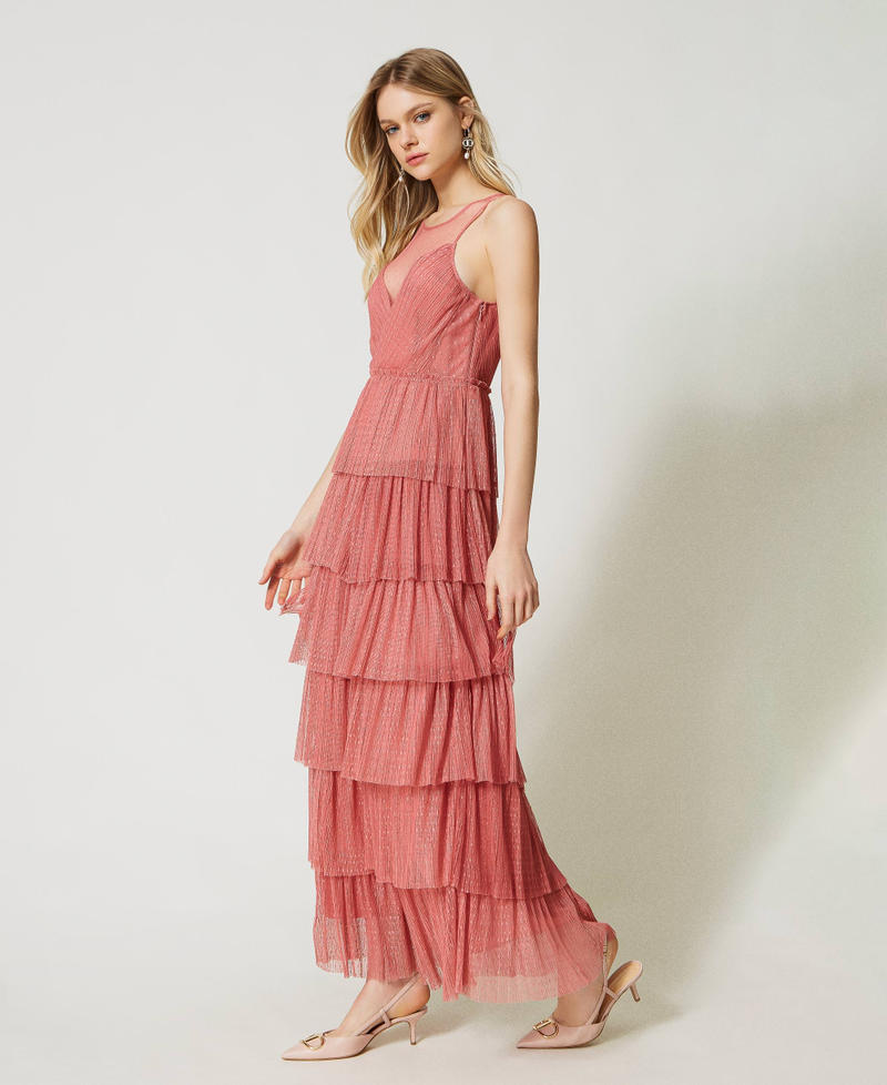 Long plumetis tulle dress with flounces