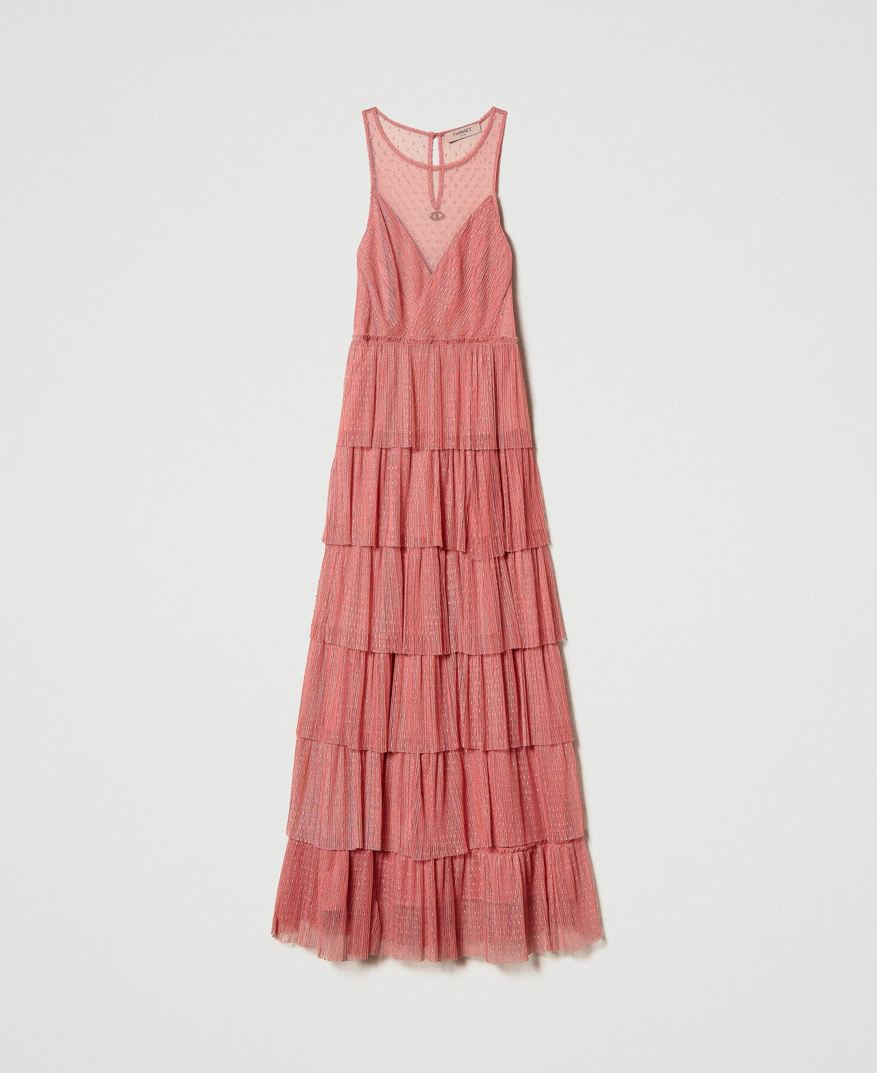 Long plumetis tulle dress with flounces