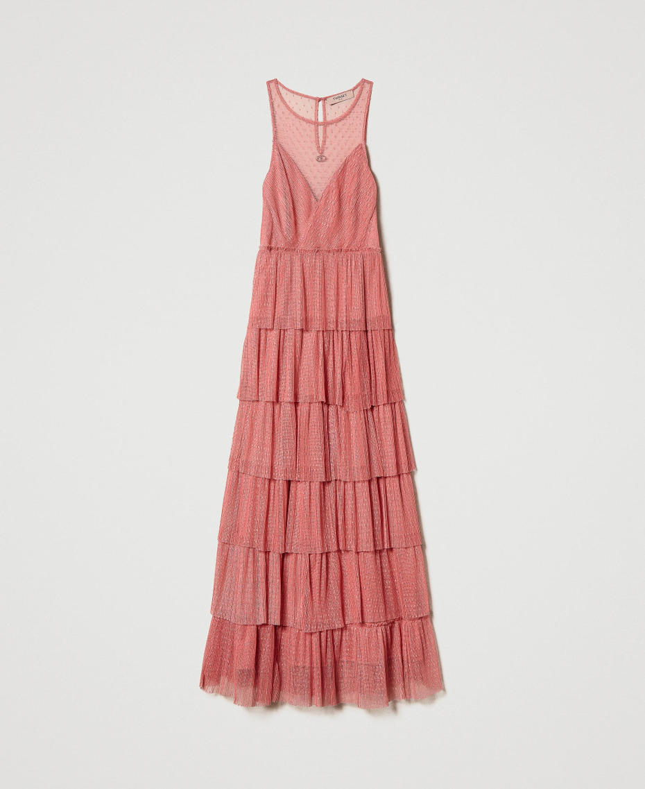 Abito lungo in tulle plumetis a balze Donna Rosa TWINSET Milano
