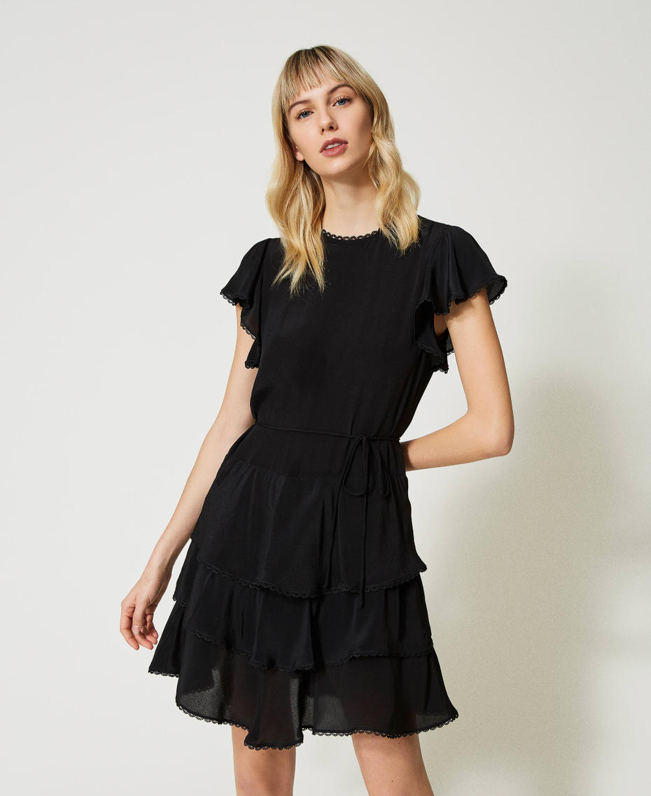 Платье из смесового шелка с оборками Черный женщина 231TP2450-01