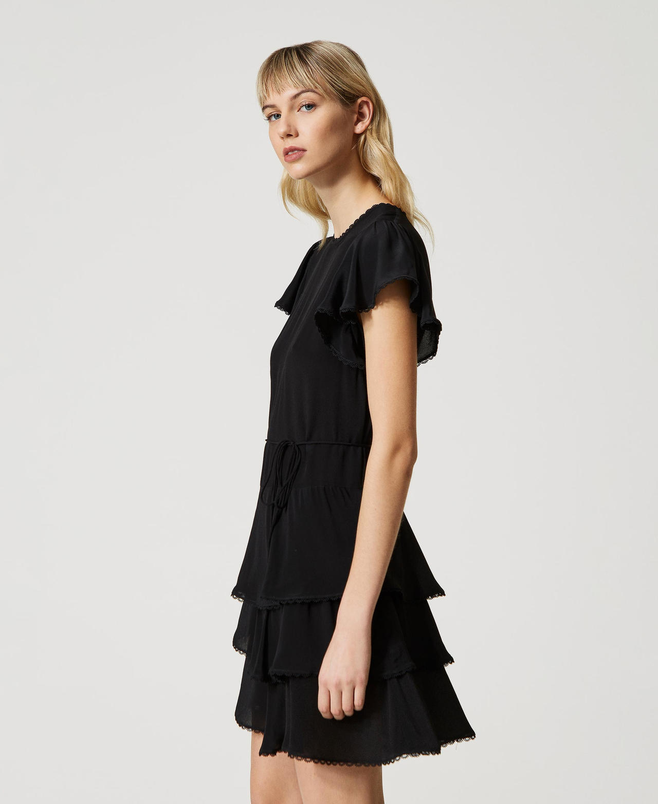 Платье из смесового шелка с оборками Черный женщина 231TP2450-02