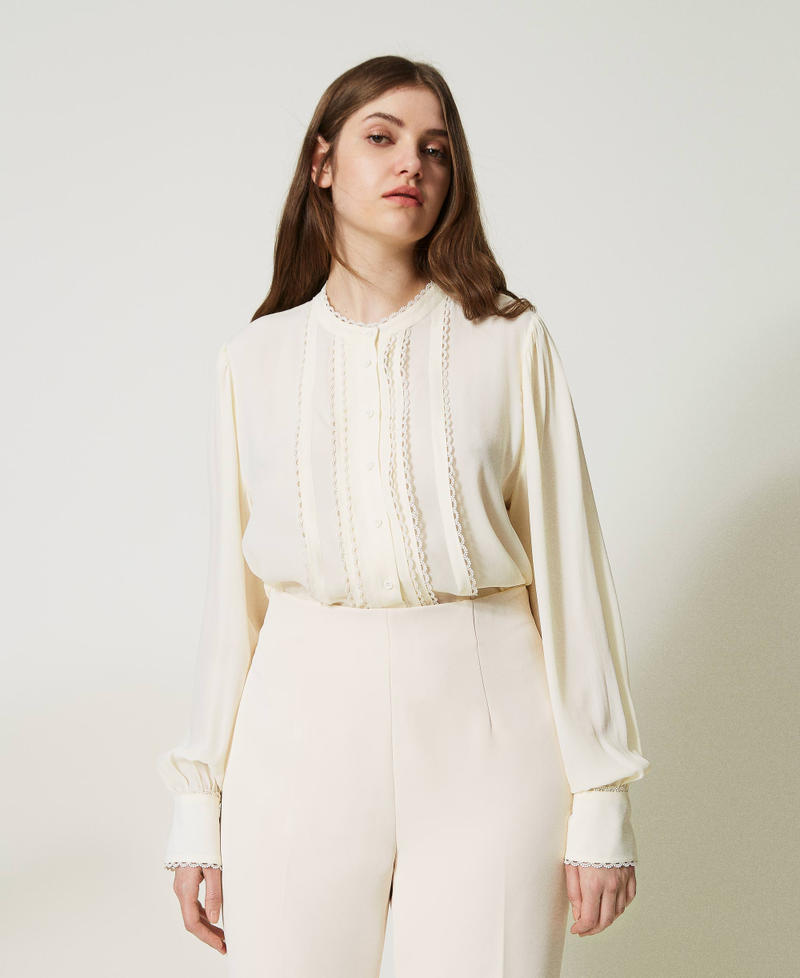 Camicia a maniche lunghe in misto seta Bianco Neve Donna 231TP2451_00282_01