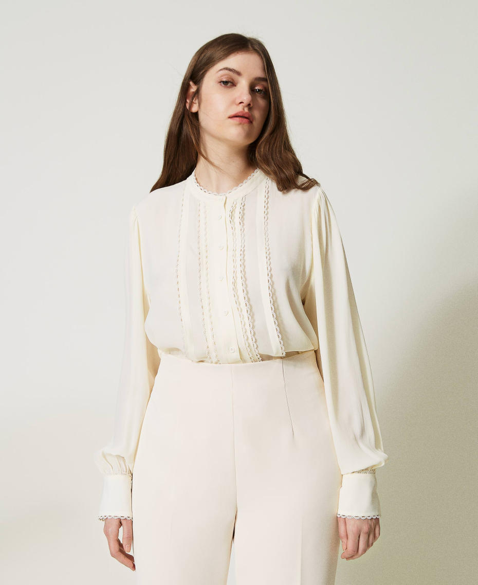 Camicia a maniche lunghe in misto seta Bianco Neve Donna 231TP2451_00282_01