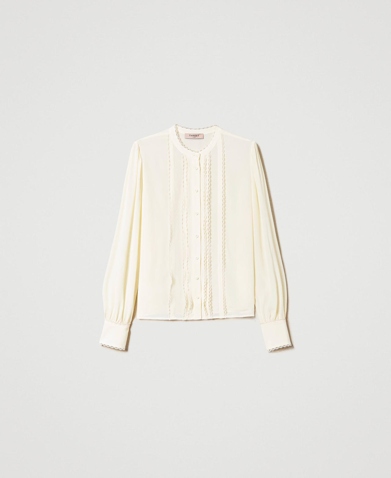 Camicia a maniche lunghe in misto seta Bianco Neve Donna 231TP2451_00282_0S