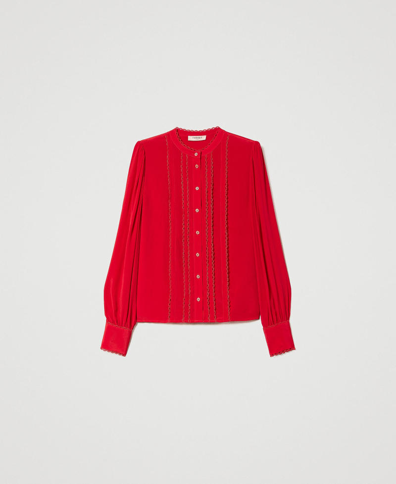 Chemise à manches longues en soie mélangée Rouge Coquelicot Femme 231TP2451-0S