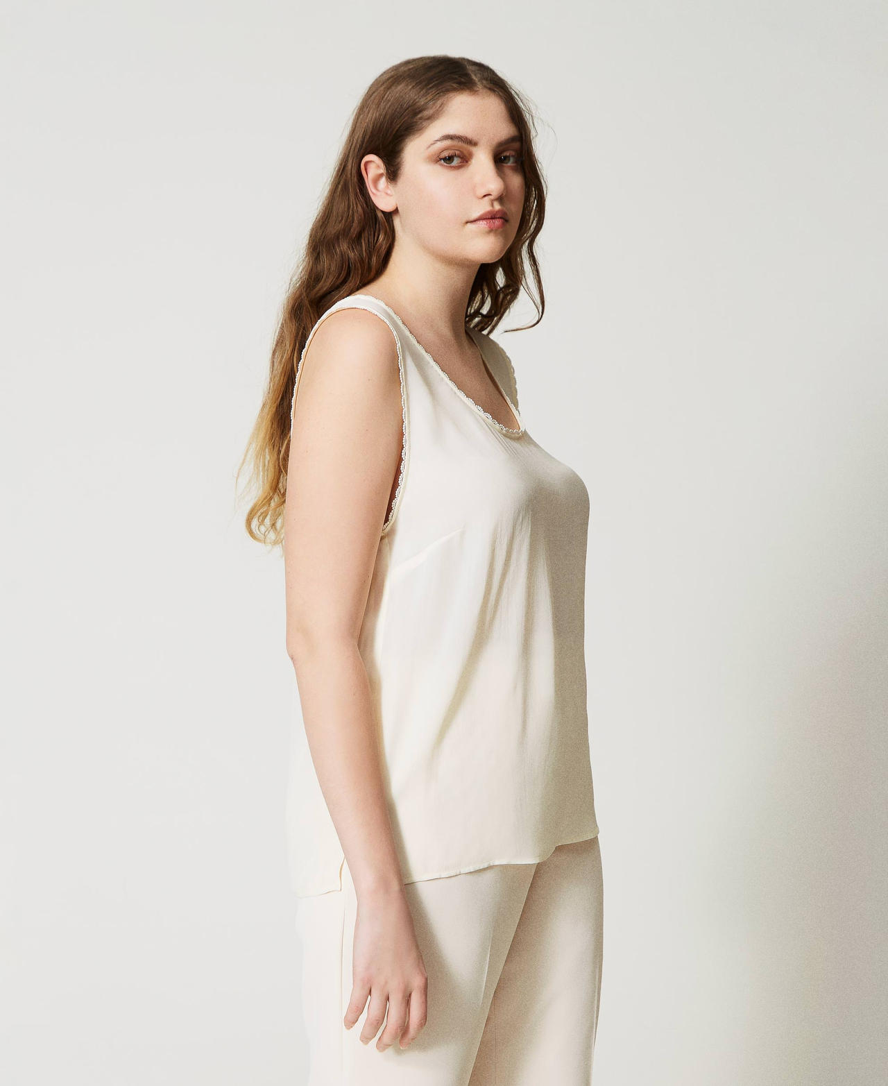 Top in misto seta Bianco Neve Donna 231TP2453_00282_02