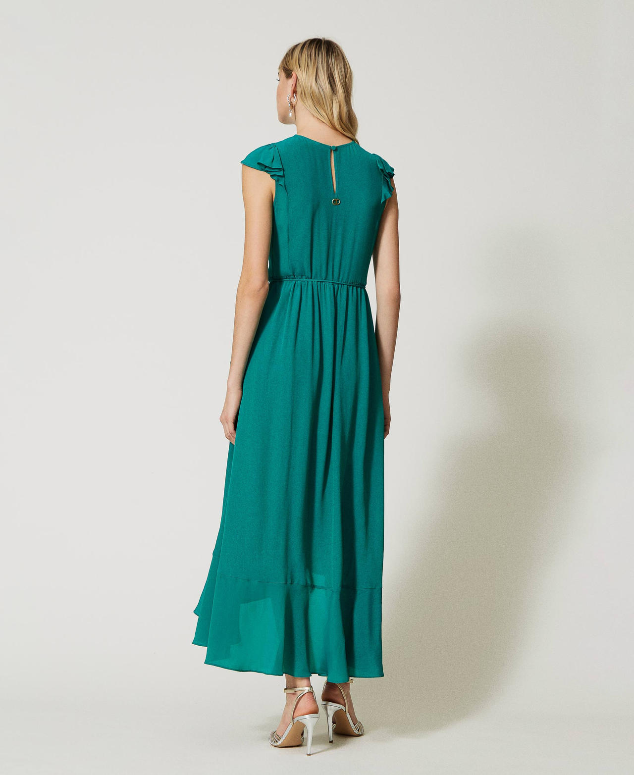 Long silk blend dress Woman Green TWINSET Milano