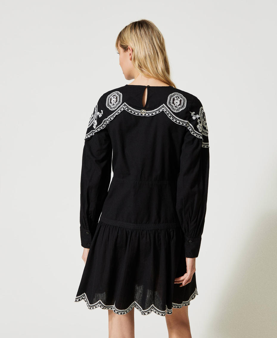Dress with contrasting embroideries “Snow” White / Black Embroidery Woman 231TP2490-03