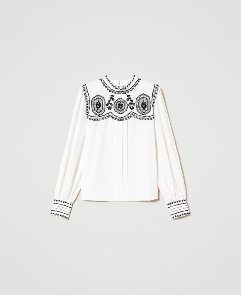 Blouse with contrasting embroideries “Snow” White / Black Embroidery Woman 231TP2492-0S