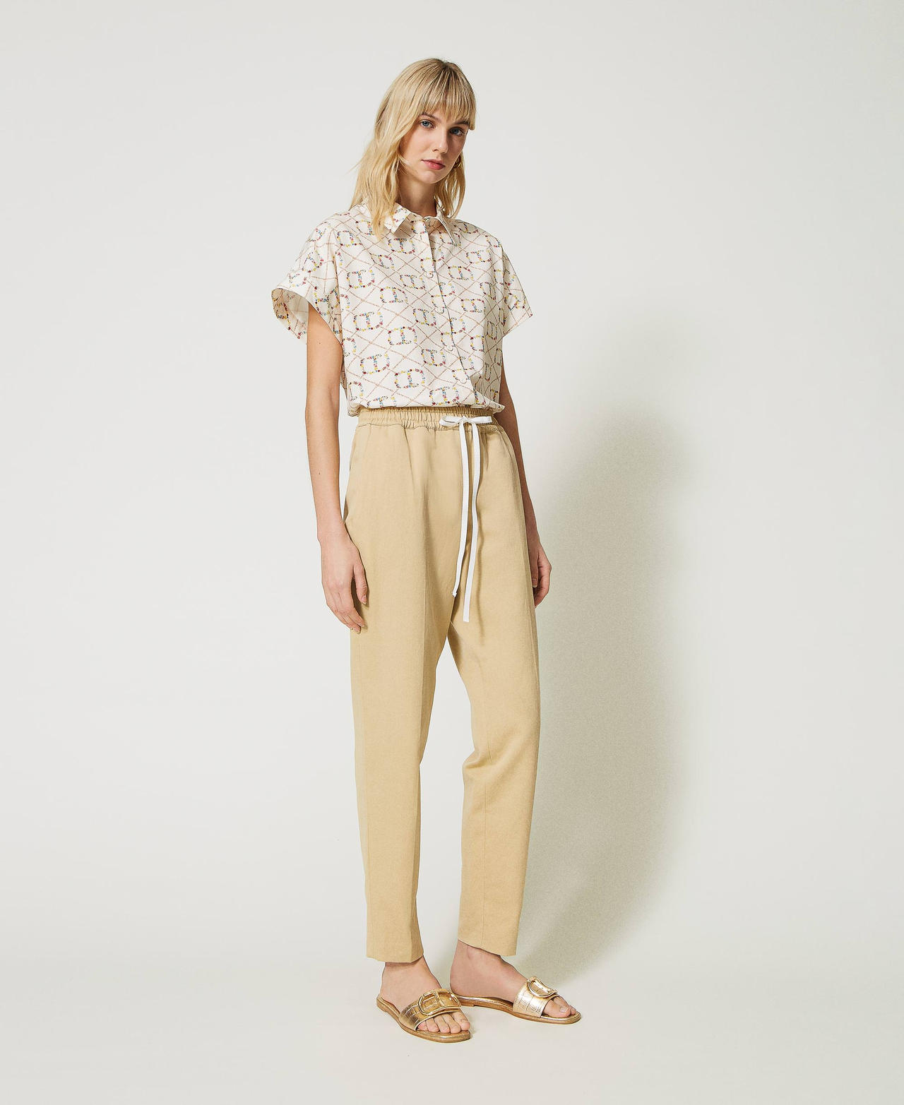 Linen blend joggers &ldquo;Cuban Sand&rdquo; Pink Woman 231TP2542_06017_01