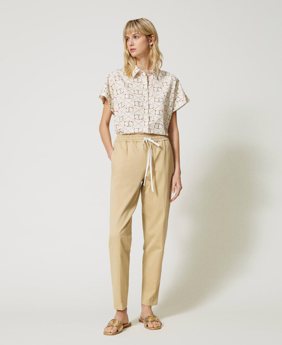 Pantalon de jogging en lin melange Femme Rose TWINSET Milano