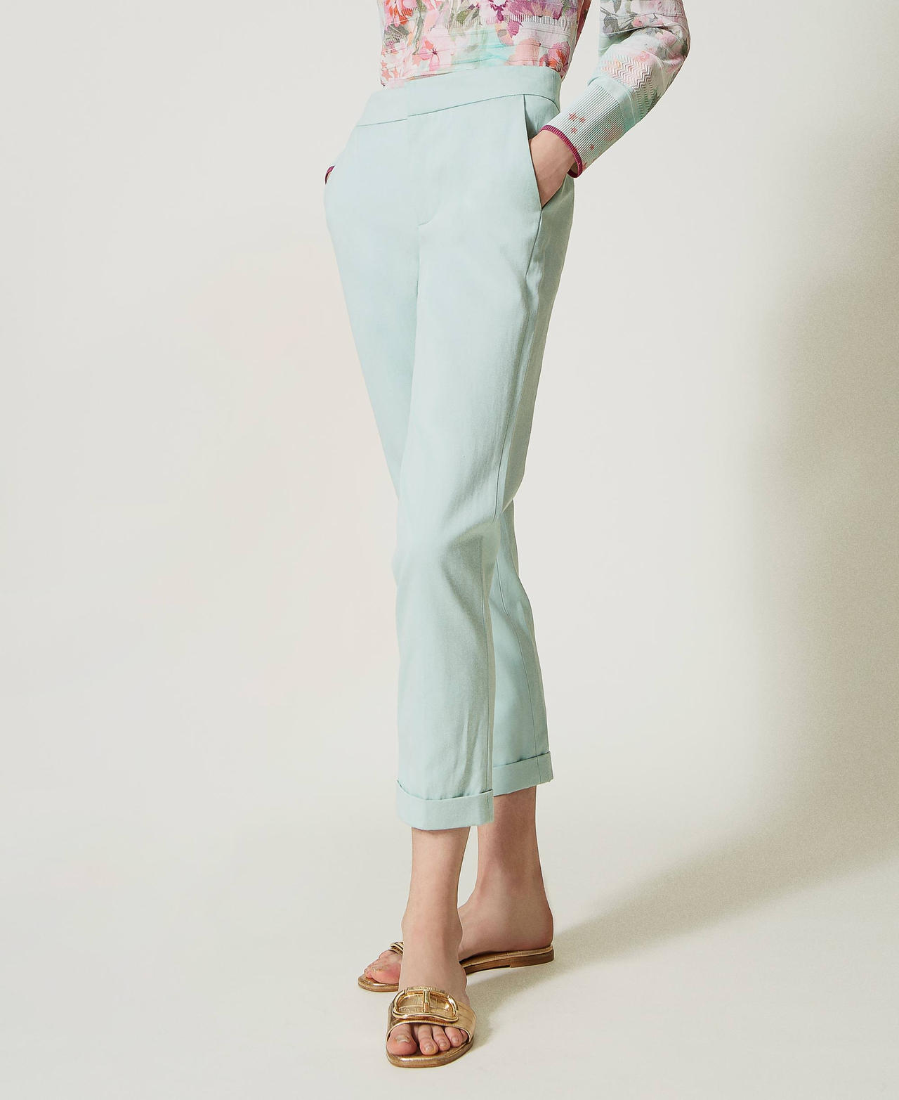 Linen blend cigarette trousers Agave Green Woman 231TP2547-03