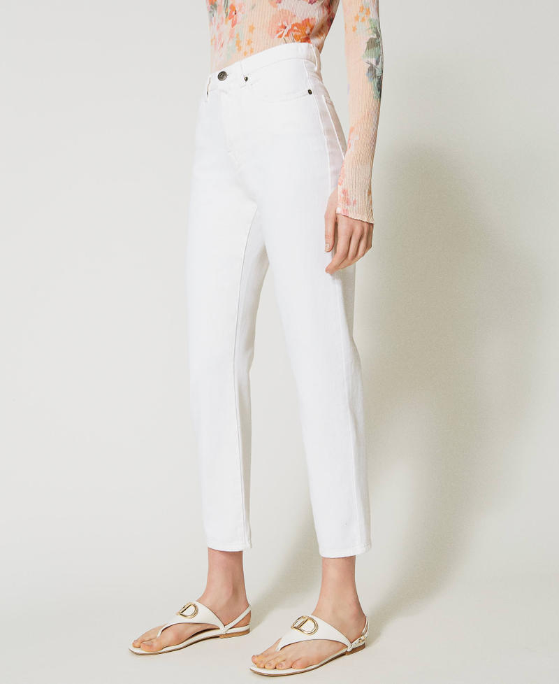 Bull trousers with floral Oval T White Denim Woman 231TP2570-02