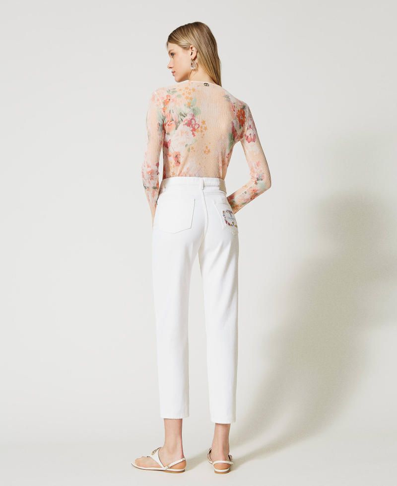 Bull trousers with floral Oval T White Denim Woman 231TP2570-03