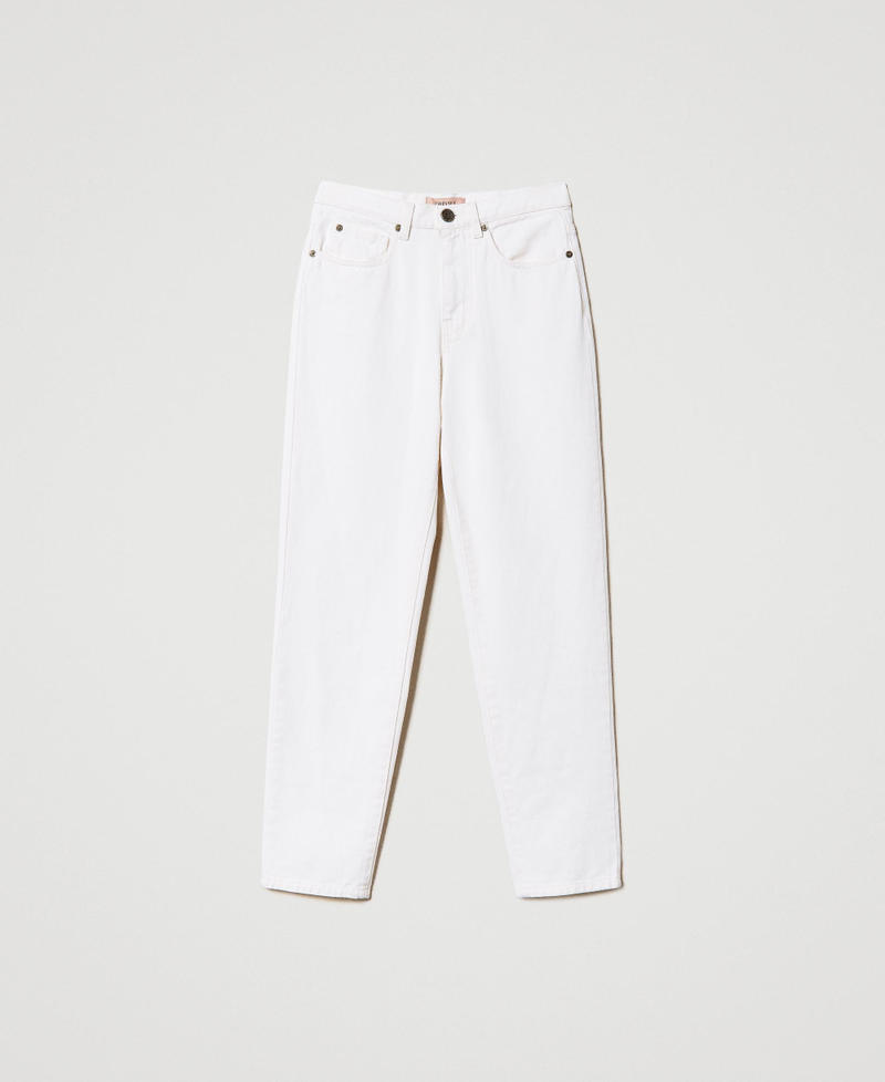 Bull trousers with floral Oval T White Denim Woman 231TP2570-0S