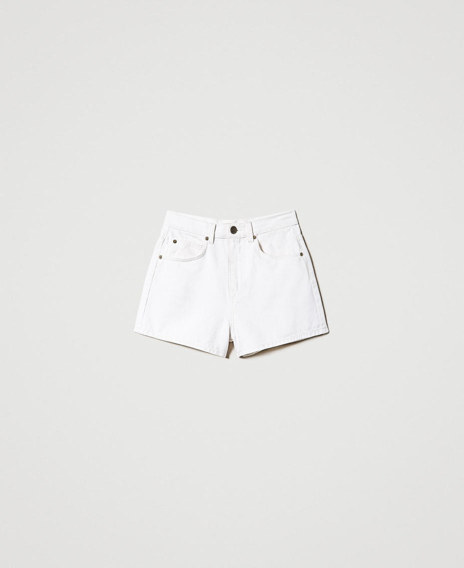 Shorts in bull con Oval T floreale Denim Bianco Donna 231TP2572-0S