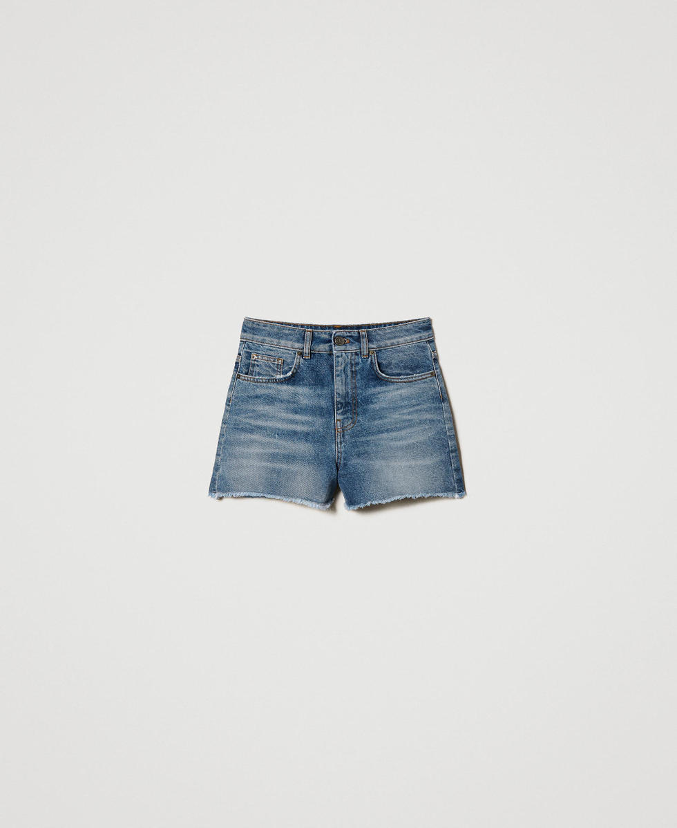 Frayed mid rise denim shorts zara sales