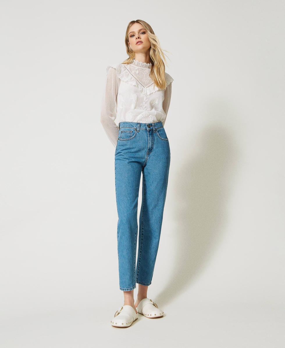Vaqueros slim fit con Oval T floral Mujer Azul TWINSET Milano