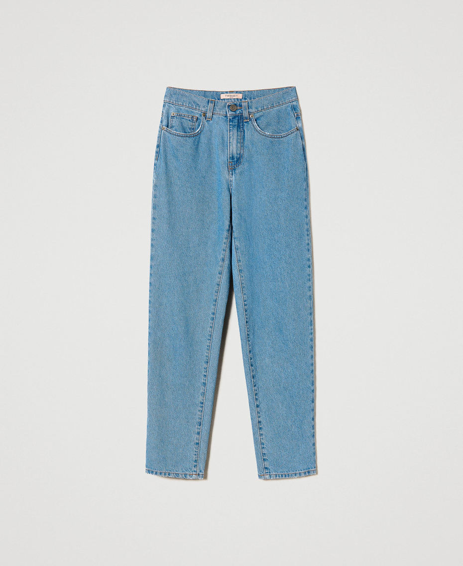 Slim-Fit-Jeans mit Oval T-Logo- und Blumenmuster Mittleres "Denimblau" Frau 231TP2586-0S