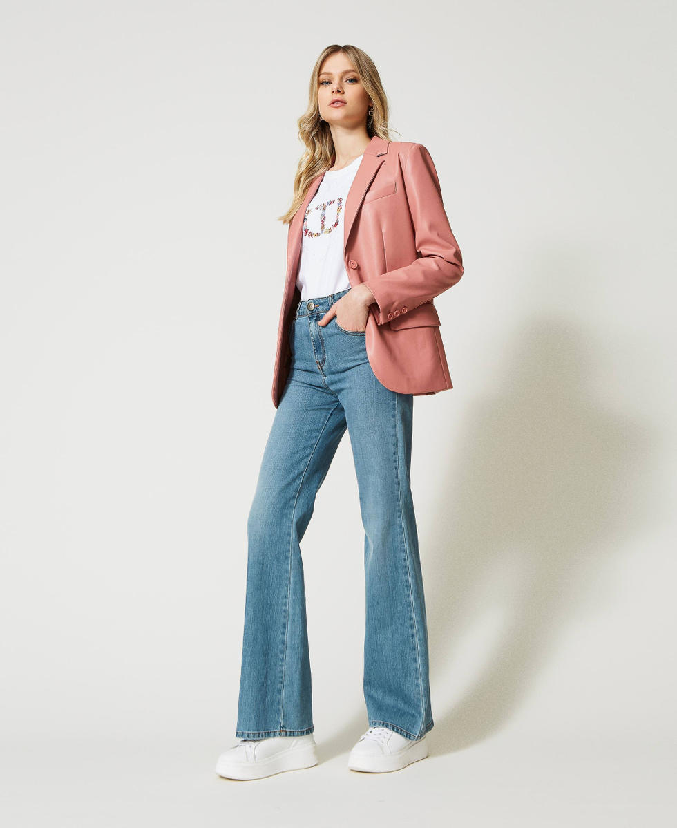 Jean taille haute bas évasé top