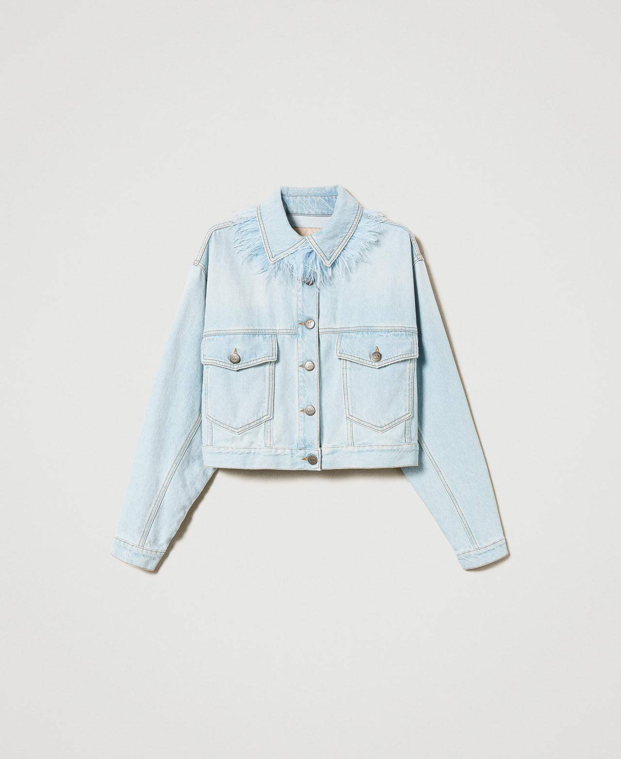 Denim jacket with feathers Light Denim Woman 231TP2620_03498_0S