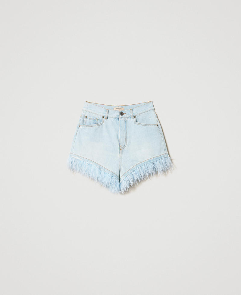 Shorts in jeans con piume Donna, Blu TWINSET Milano