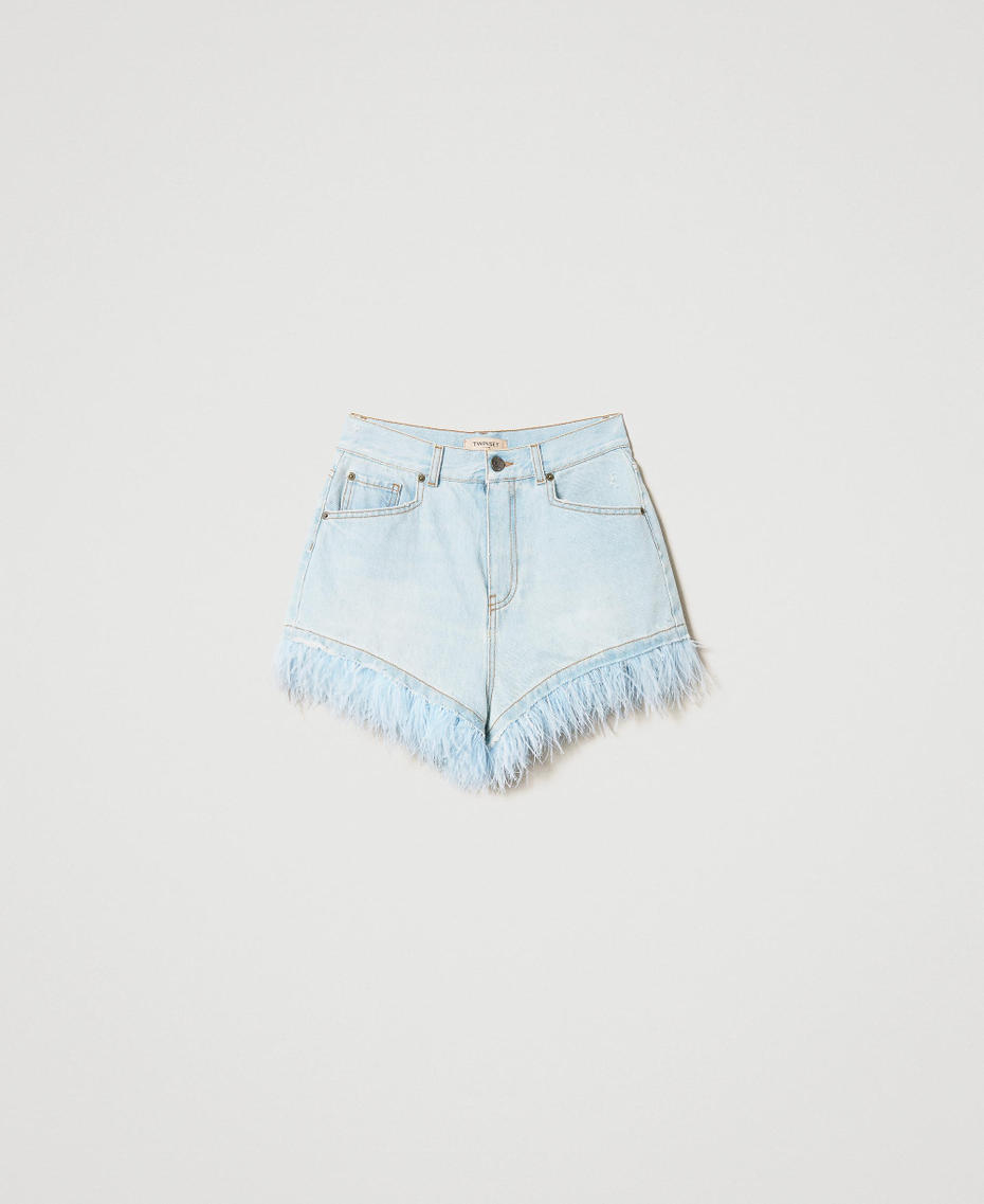 Denim shorts with feathers
