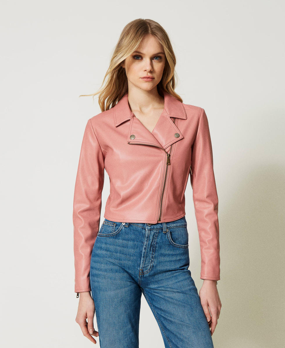 Leather-like biker jacket Woman, Pink | TWINSET