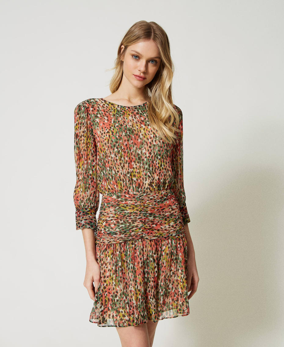 Short creponne dress with animal print