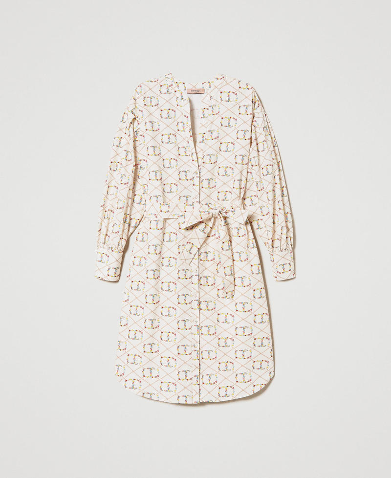 Shirt dress with Oval T logo all over Woman, Beige | TWINSET